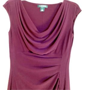 Lauren Ralph Lauren Purple Cowl Neck Midi Sheath C, Size 2
